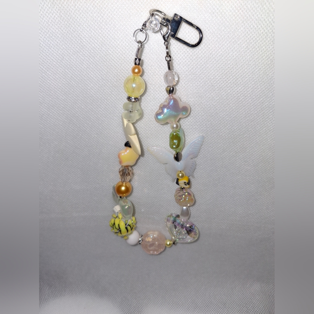 Colorful Beaded Key & Card Holder And Phone Chain. In Yellow Tones Acrylic Beads